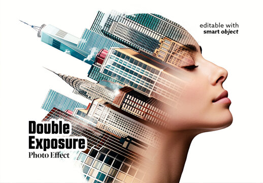 Double Exposure Effect. Contains Ai Generated Downtown Image