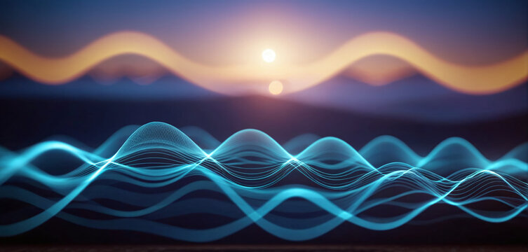 Energetic waveform that displays colorful and dynamic wave patterns showing the propagation of acoustic as well as electromagnetic waves