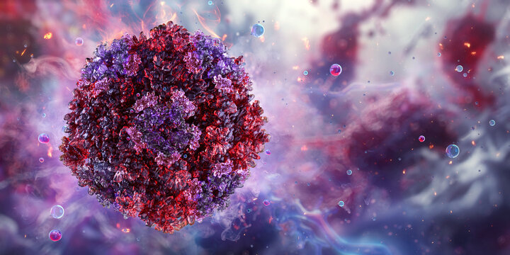 Parvovirus B19 virion, icosahedral capsid proteins. Canine parvovirus  virus structure. Infectious diseases in animals, humans. Pet healthcare, vaccination, epidemic control. 3D medical illustration