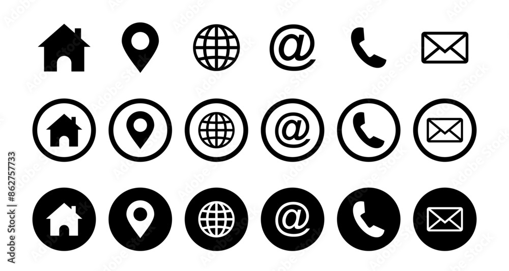 Wall mural set of contact us icons. vector address business illustration. set of web icons for email computer c
