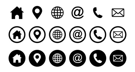 Set of contact us icons. Vector address business illustration. Set of web icons for email computer communication. Vector website icon set