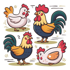 Chicken vector, Hen vector, Rooster vector