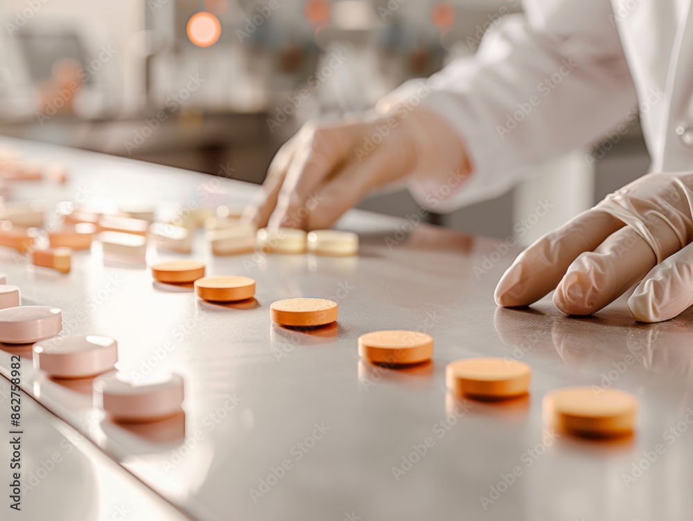 Poster Futuristic Laboratory Scene with Scientists Creating Nanotechnology-Enabled Dissolvable Vitamin Discs