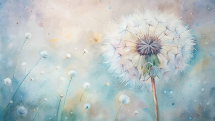 Soft dandelion feather watercolor background