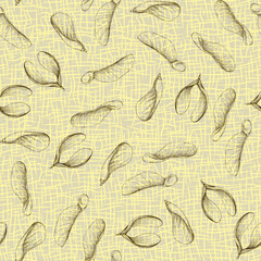 Leaf seamless pattern wallpaper background. Design of natural Monstera leaves and banana leaves in a minimalist linear outline style. Design for fabric, print, cover, banner, decoration.