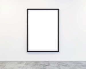 Black frame isolated on grey background, transparent frame interior