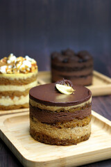 The classic French Opera Cake is made with layers of almond sponge,  coffee syrup, French buttercream, and chocolate ganache. This healthy mini cake is vegan, gluten free, and refined sugar free.