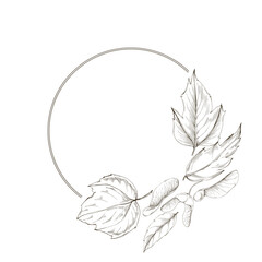 Flower circle frame. Hand drawn round line border, leaves and flowers, wedding invitation and cards, logo design and posters template. Elegant minimal style floral vector isolated 