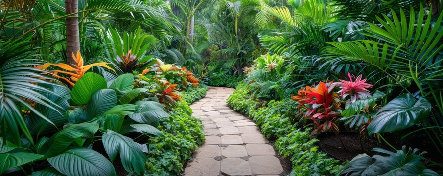 A tropical garden with exotic plants