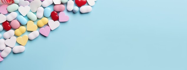 Obraz premium Valentine's day background with colorful hearts on blue background.