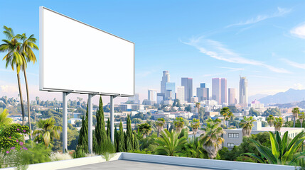 Fototapeta premium Blank billboard over cityscape. Clear sky urban cityscape skyline
