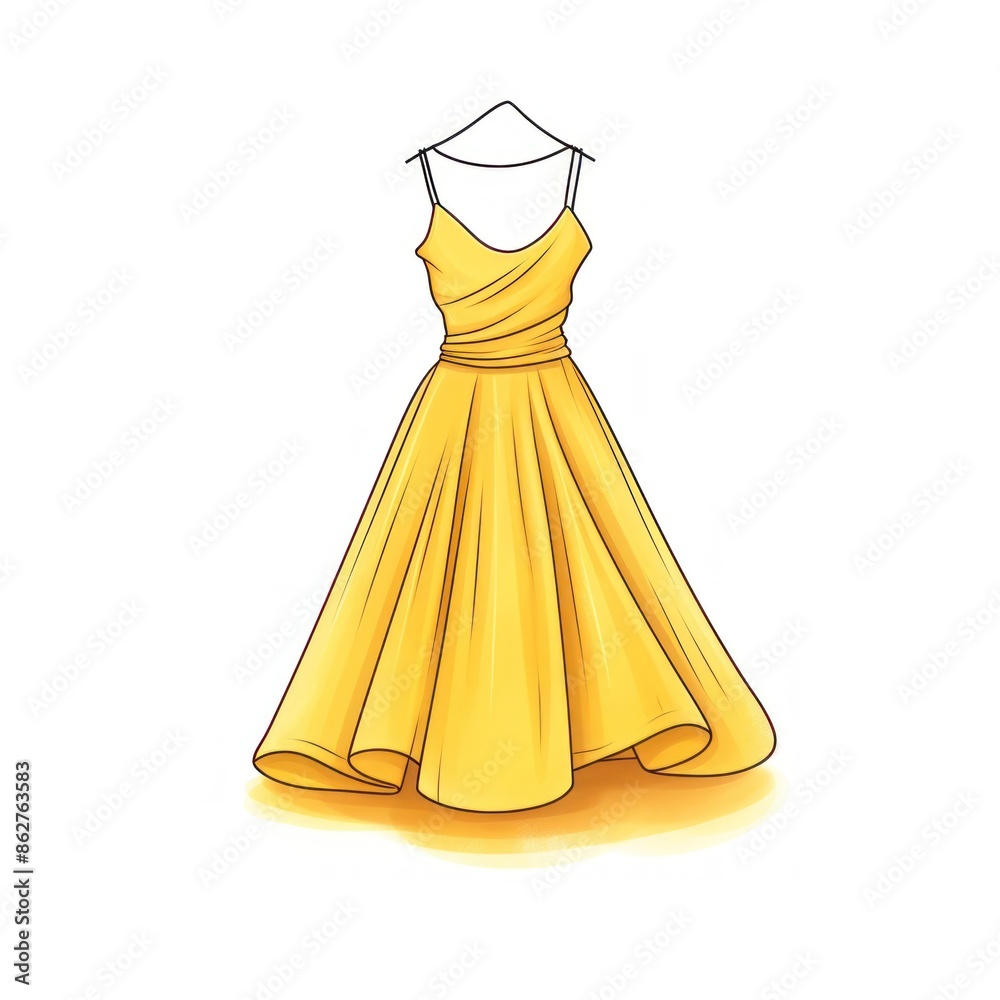 Wall mural Yellow dress fashion gown white background. - Wall murals