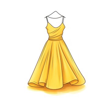 recommend clip art: Yellow dress fashion gown white background.
