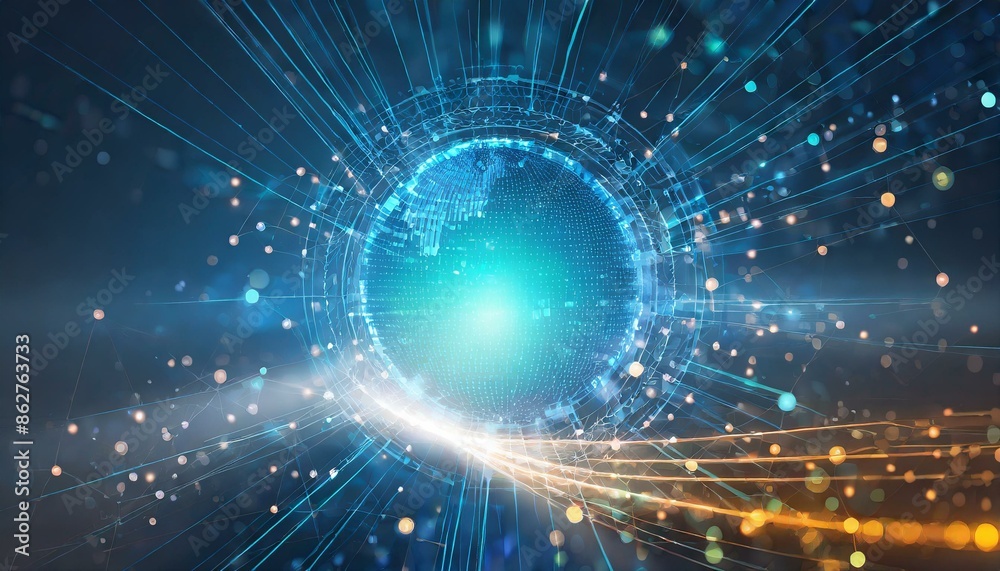 Wall mural abstract technology background of high speed global data transfer, ultra fast broadband and connecti