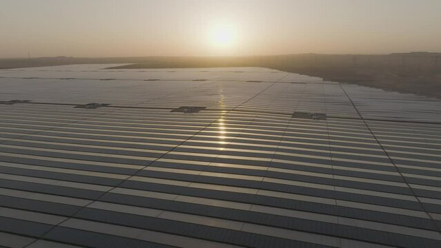 Aerial view of Al Dhafra, Solar Panels, Abu Dhabi, United Arab Emirates.