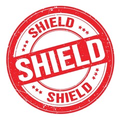 SHIELD text written on red round stamp sign