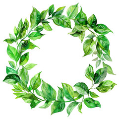 Fototapeta premium Watercolor Wreath of Green Leaves