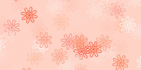 Light Red vector doodle template with flowers.