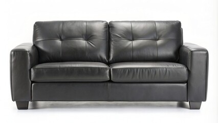 Fototapeta premium Black leather sofa isolated on white background