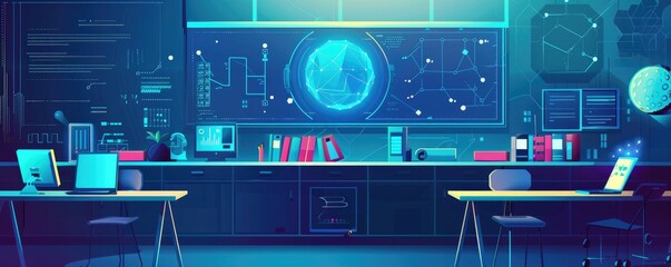 Obraz premium Digital education flat design front view technology theme animation vivid