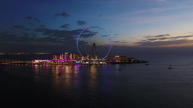 Aerial view of Ain Dubai, Ferris wheel, Dubai, United Arab Emirates.