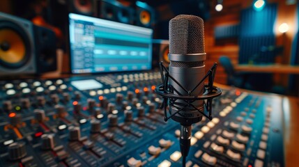 A Professional Condenser Microphone Set Up in a Recording Studio