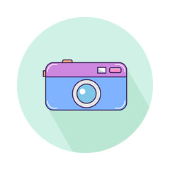 Vector pastel camera icon on a round background.