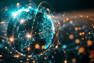 Abstract planet earth rotating, showing internet network and digital connections