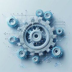 A blue and silver gear with a white background