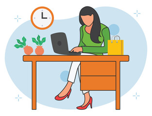 Woman working on laptop illustrations