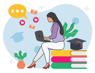 Girl doing online learning illustrations