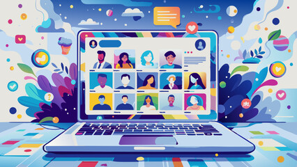 Vibrant Virtual Conference Illustration with Diverse Participants
