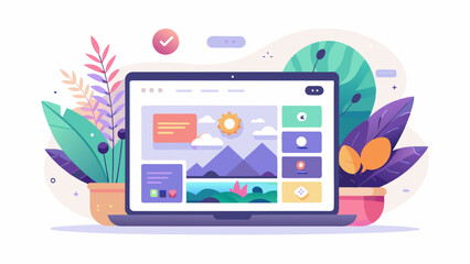 Digital Landscape Design on Tablet Illustration with Nature Elements