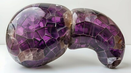 Envision spleen vibrant purple organ smooth glossy surface splenic tissue is highlighted in shades of violet resembling delicate shimmering crystals Set this spleen against a pristine white background