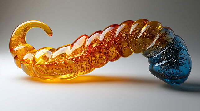 Envision pancreas vibrant yellow organ with a smooth glossy surface The ducts are highlighted in shades of blue resembling delicate winding rivers Set this pancreas against a pristine white background