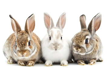 Fototapeta premium Three rabbits are standing next to each other on a white background