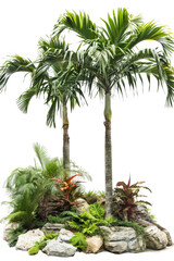 Tall Palm Trees with Tropical Plants