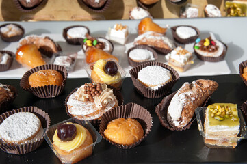 Buffet with some Italian pastries  (horizontal) - Italian pastry display.