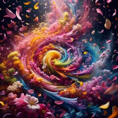  Petal storm colorful flower petals swirl and dance in the air,