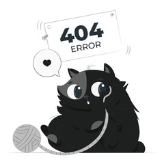 404 error sad cute cat seating with speech bar 