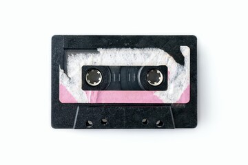 Vintage compact audio cassette isolated on white background. 