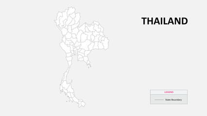 Thailand Map. State map of Thailand. Administrative map of Thailand with States names in outline.