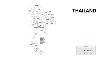 Thailand Map. State and State map of Thailand. Administrative map of Thailand with States and boundaries in white color.