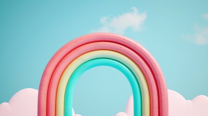 Obraz premium A vibrant rainbow stretching across the sky, framing a target symbol in the distance. The minimalist composition provides ample copy space for customization.