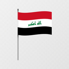 Iraq flag on flagpole. Vector illustration.