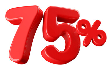 75 Percent Off Sale Red Number 3D Render