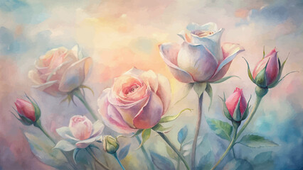 Charming rose flower watercolor background