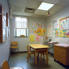The classroom's interior exudes an atmosphere of learning and growth. 