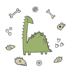 Dinosaur with long neck. Red dino rex hand drawn illustration on isolated backgroundDinosaur with long neck. Red dino rex hand drawn illustration on isolated background