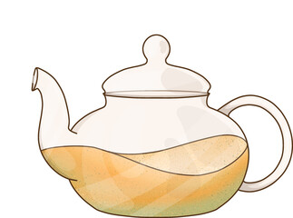 Green mint tea with oranges in glass teapot with steam